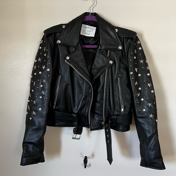 Understated Leather Star Studded Mercy Cropped Jacket - Picture 2 of 5